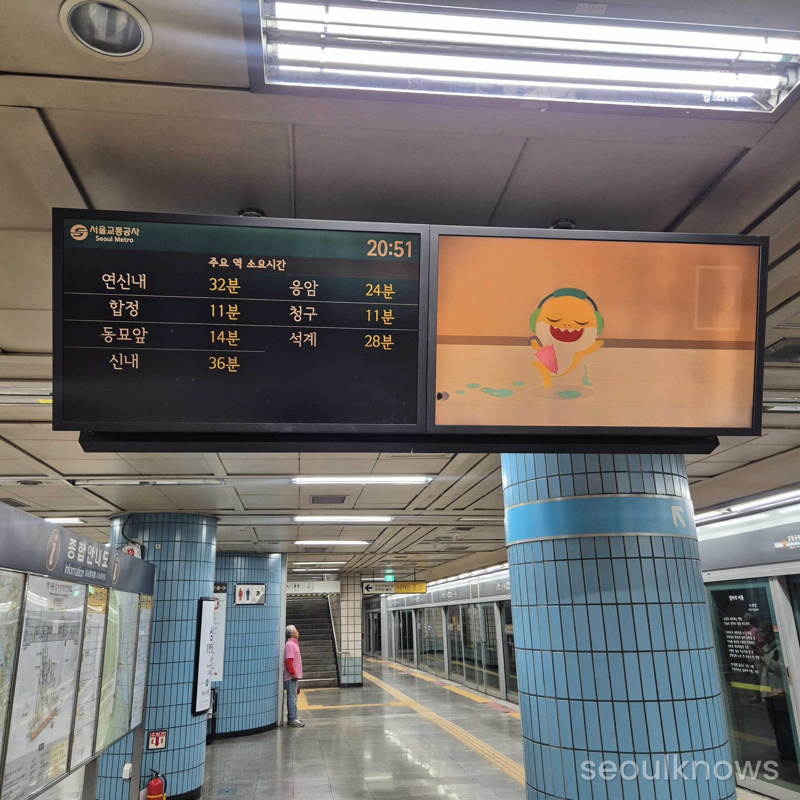 Seoul subway transfer signage with English labels