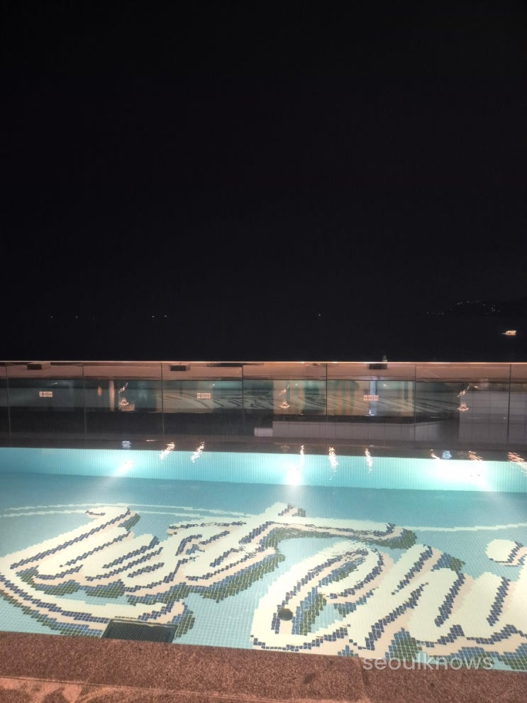 Night swim, Haeundae lit up in the distance.