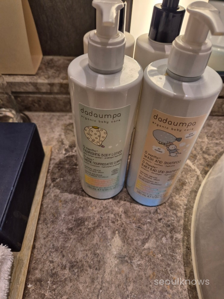 Dadaumpa organic baby wash and shampoo bottles at Signiel Busan