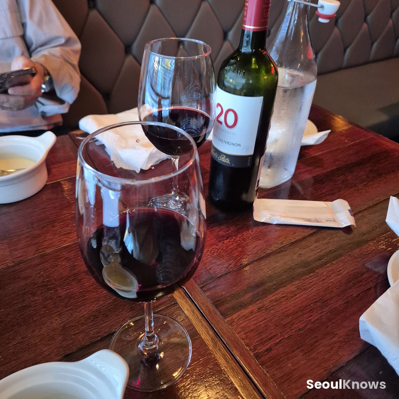 Wine served with steak at Burning Stone