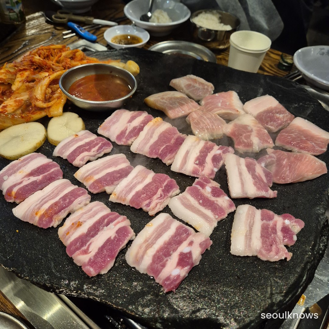 Raw samgyeopsal pork belly for Korean BBQ