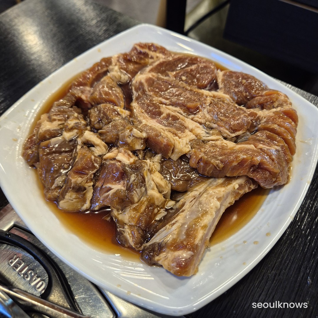 Marinated dwaeji-galbi pork ribs for Korean BBQ