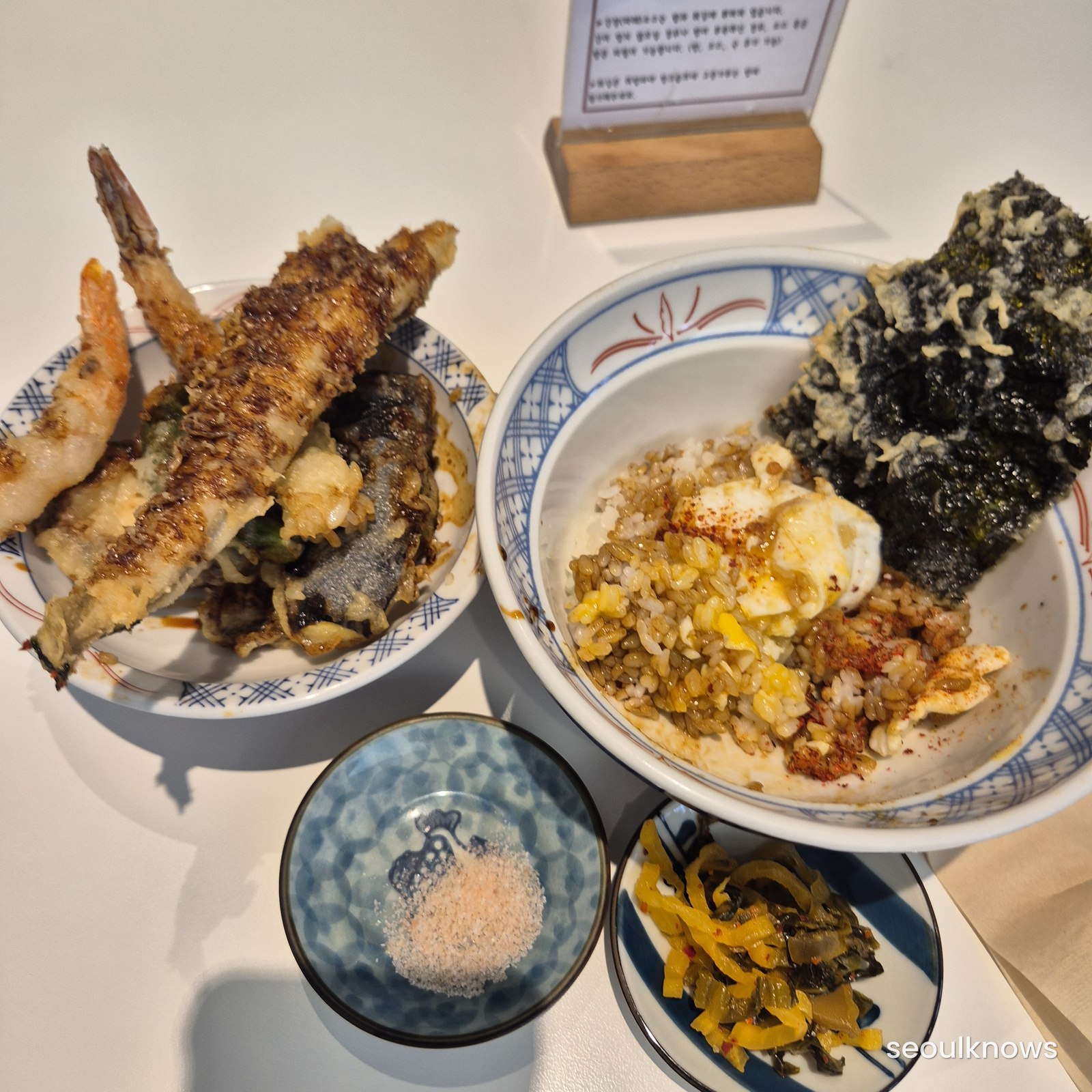 Full spread of special tendon with side dishes at Kokamome near Busan Station