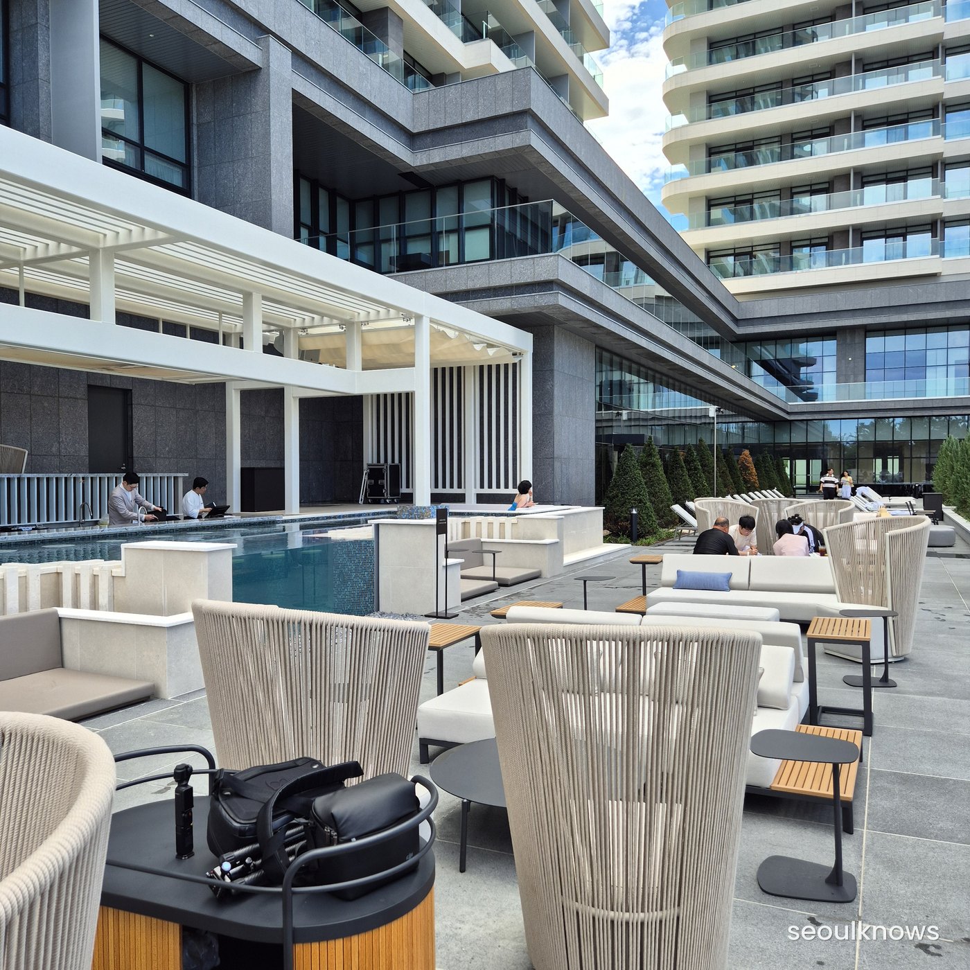 Cabanas and loungers by the residence pool