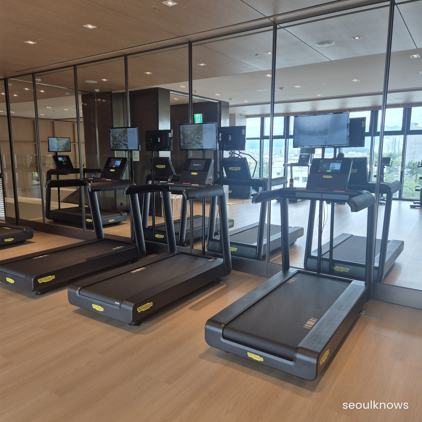 Ocean-view gym with cardio machines