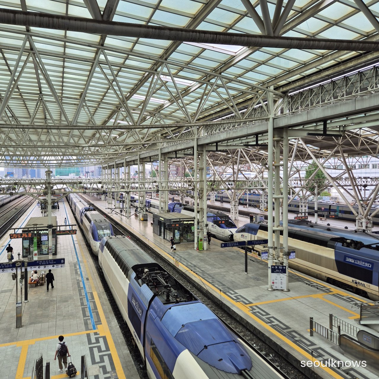 Train platforms seen from inside Seoul Station