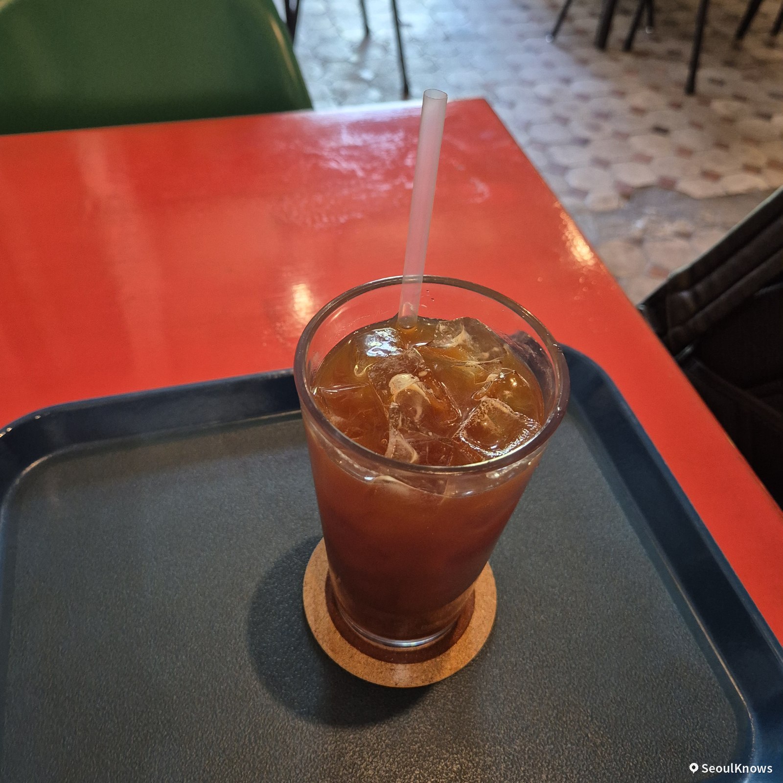 Close-up of iced Americano at Brown Hands Baekje cafe