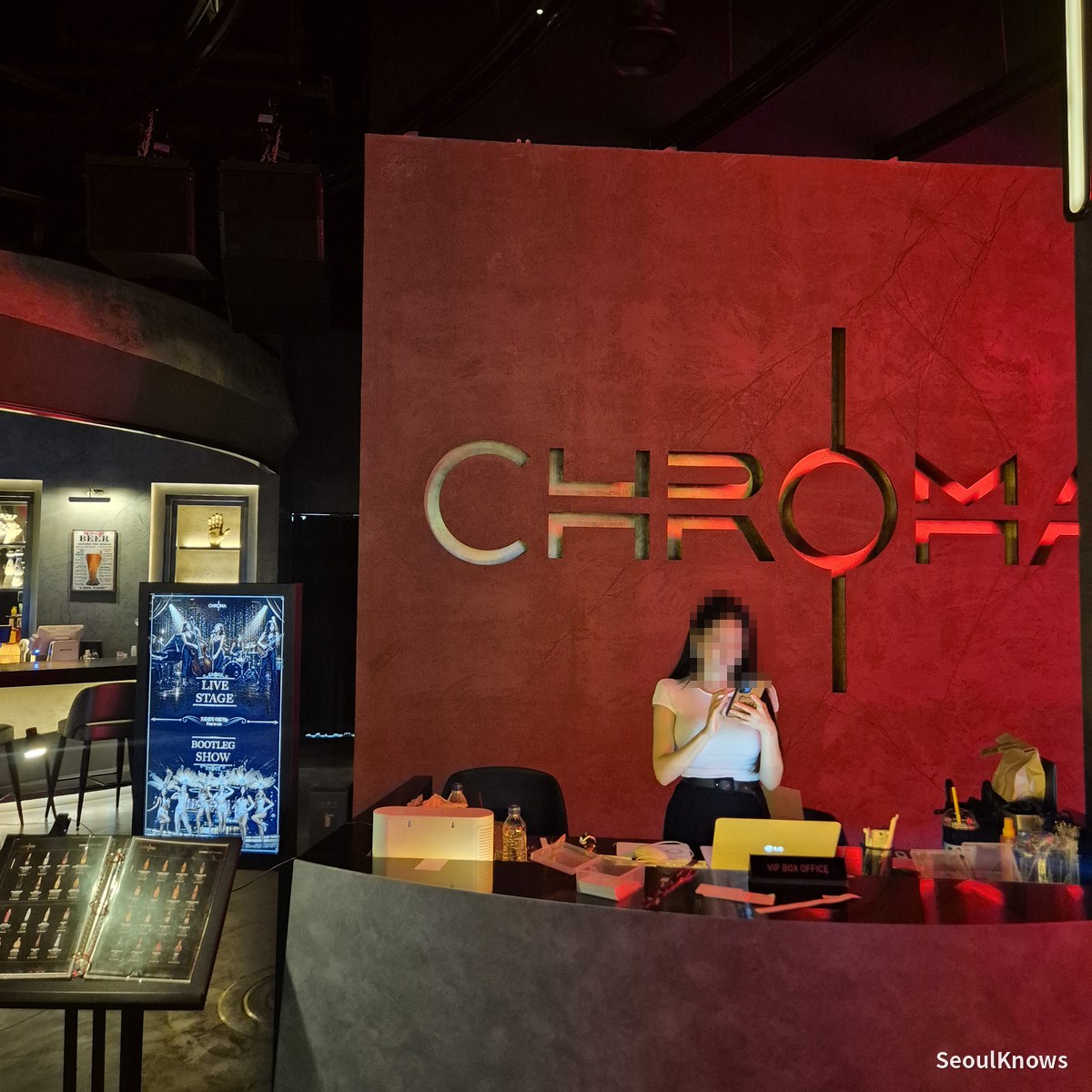 Club Chroma entrance sign and VIP box office at Paradise City