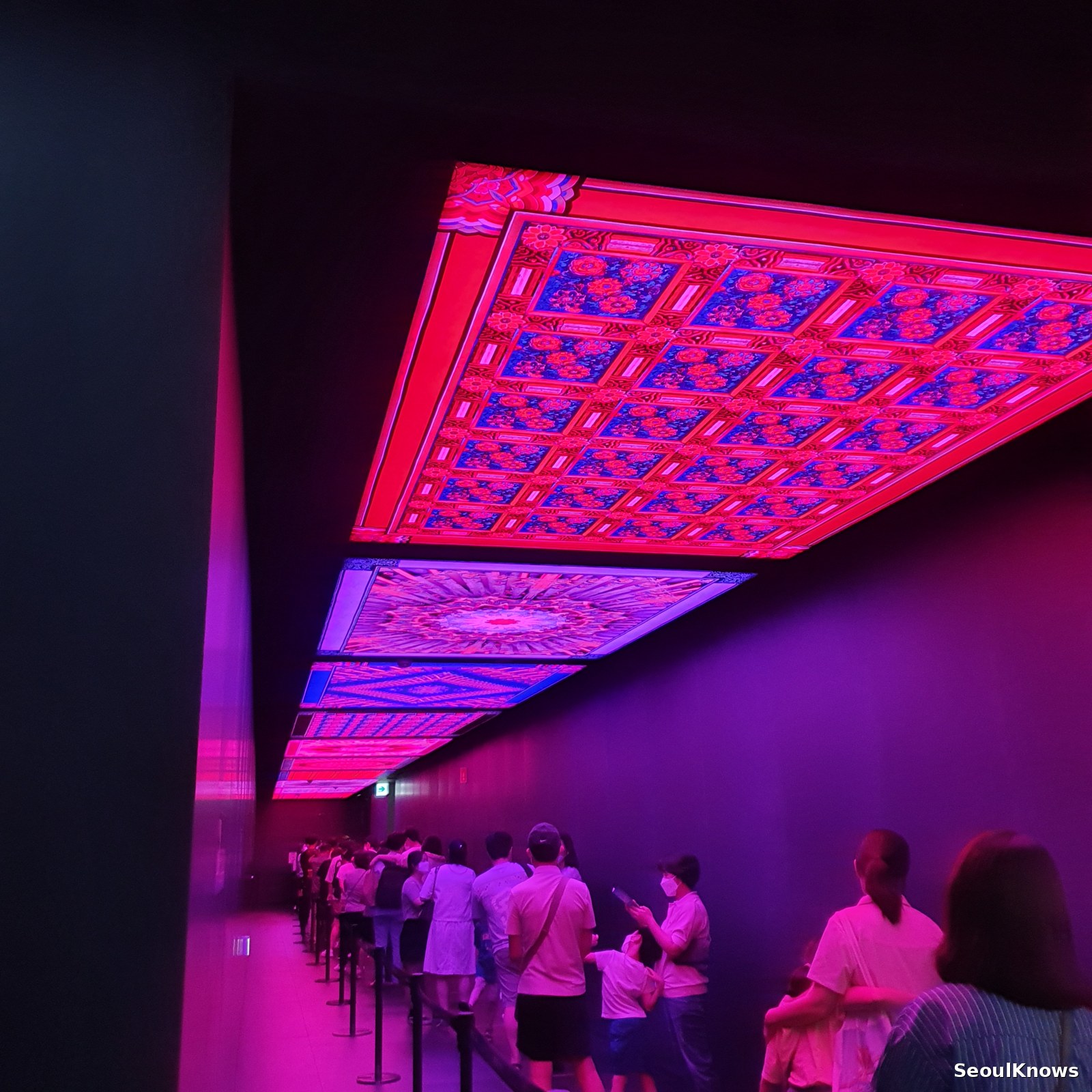 Illuminated ceiling art inside Seoul Sky