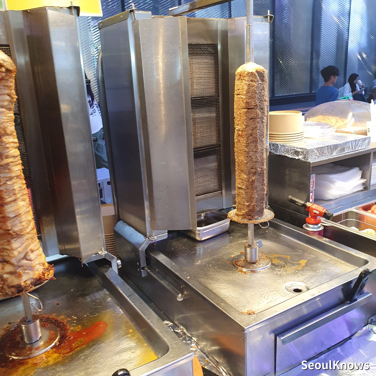 Turkish-style doner kebab being carved in Myeongdong