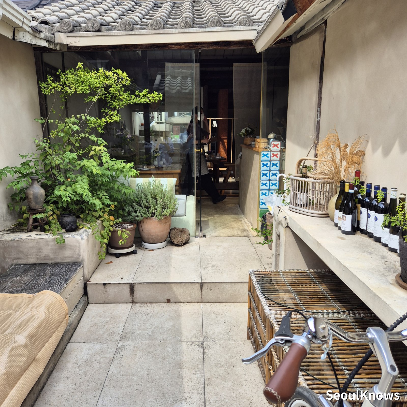 Maison Leblanc entrance terrace with plants