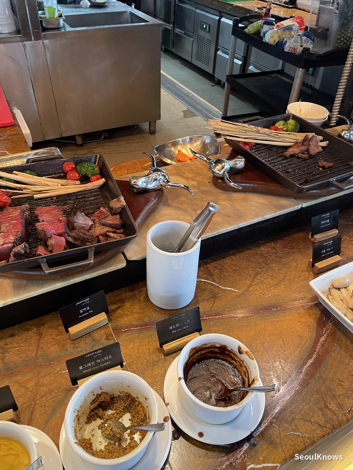 Roast meat carved and served at the buffet