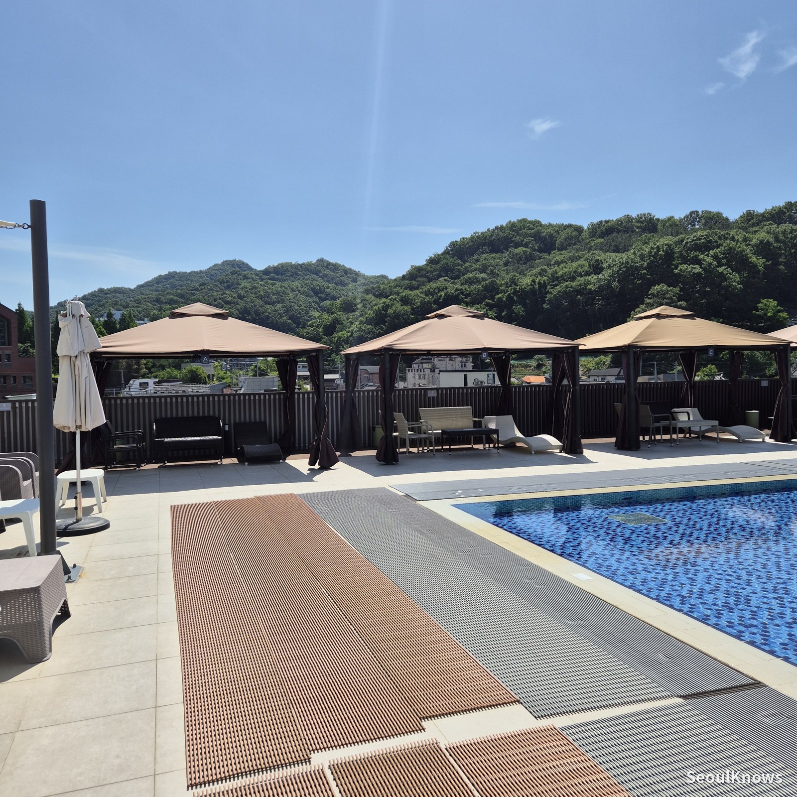 Wide view of the rooftop pool