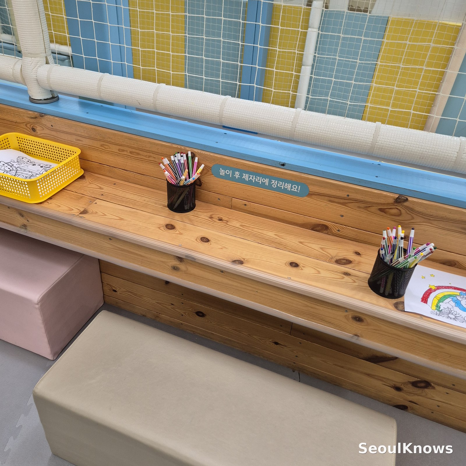 Colouring and drawing table at Dogok indoor playground