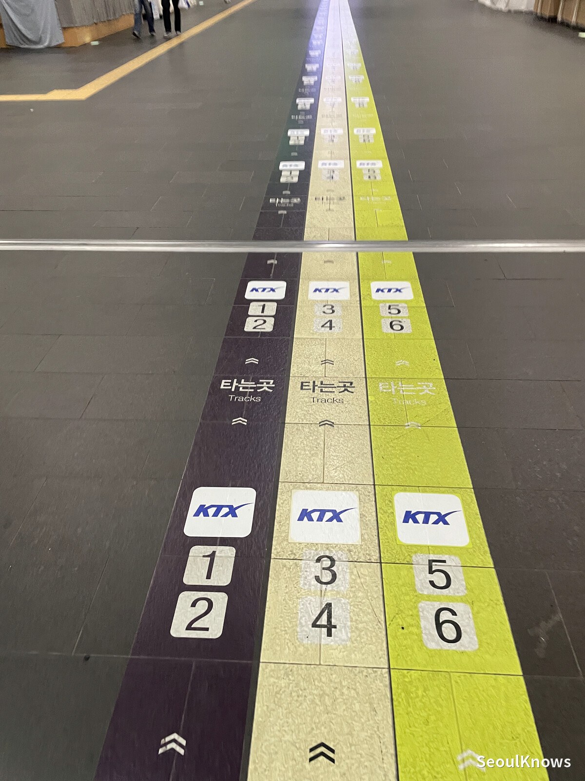 KTX boarding position markings on the platform floor at Suseo Station
