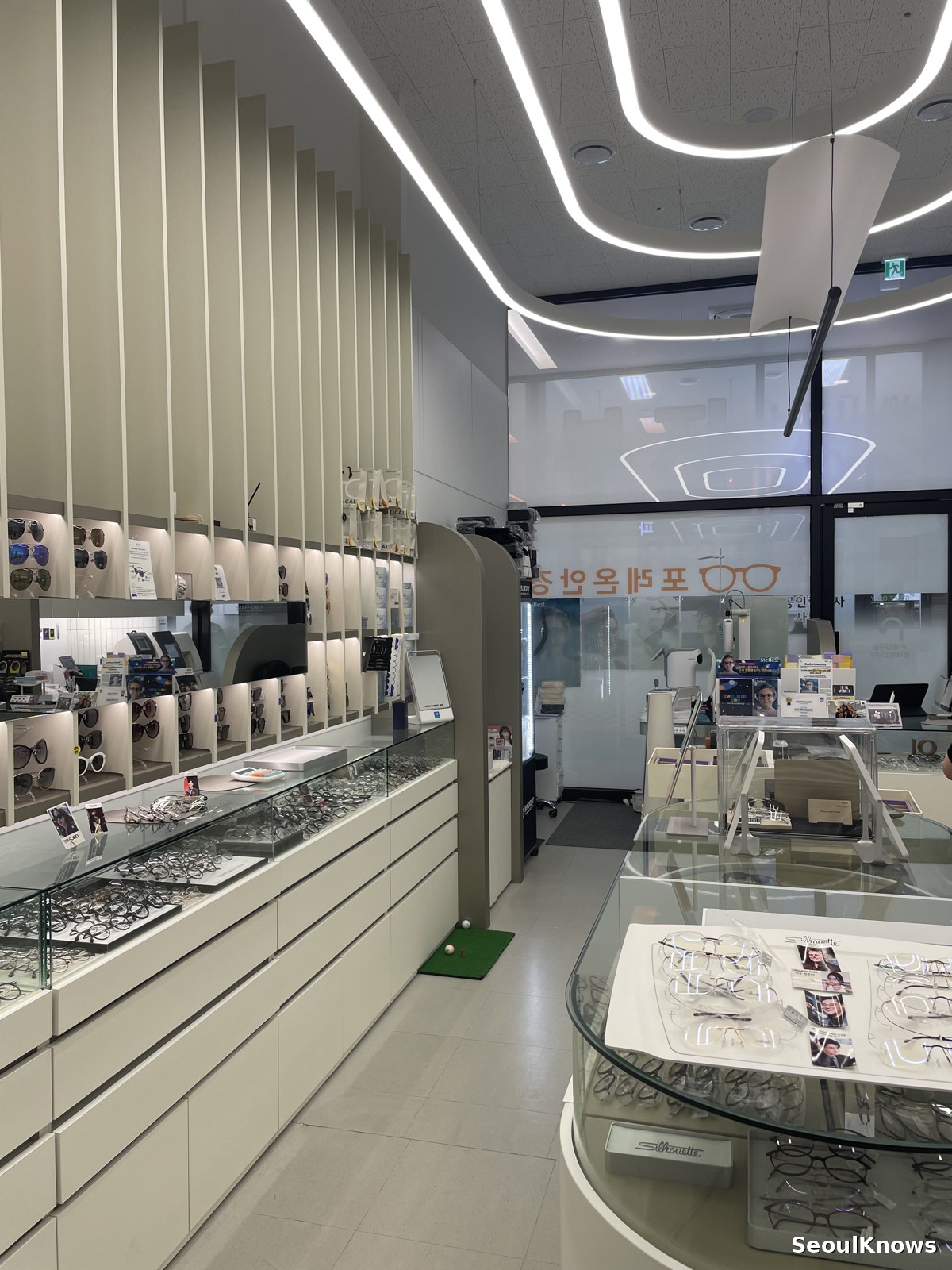 Interior of an optical shop in Seoul with frames on display