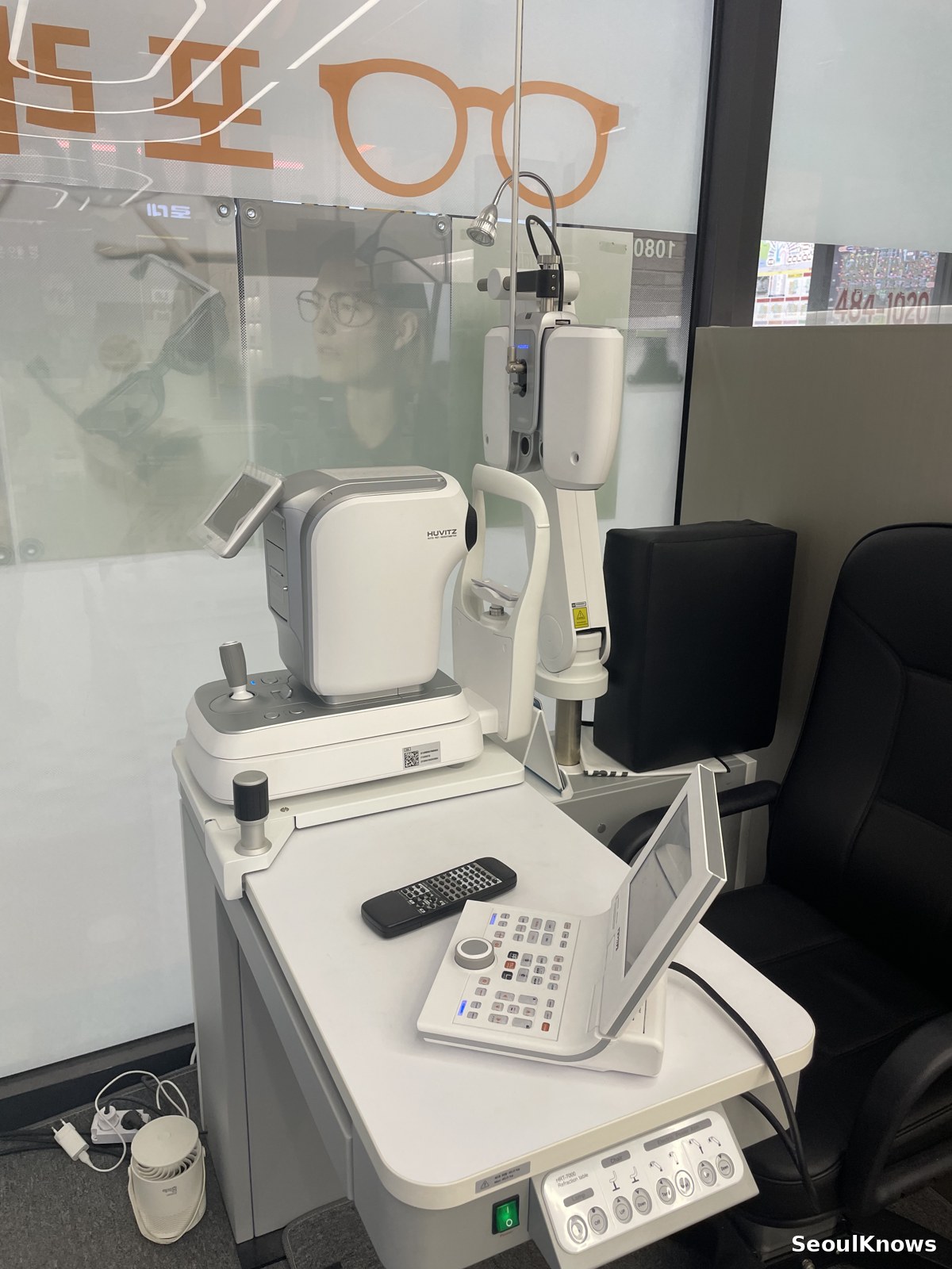 Autorefractor used for a free eye test in a Korean optical shop
