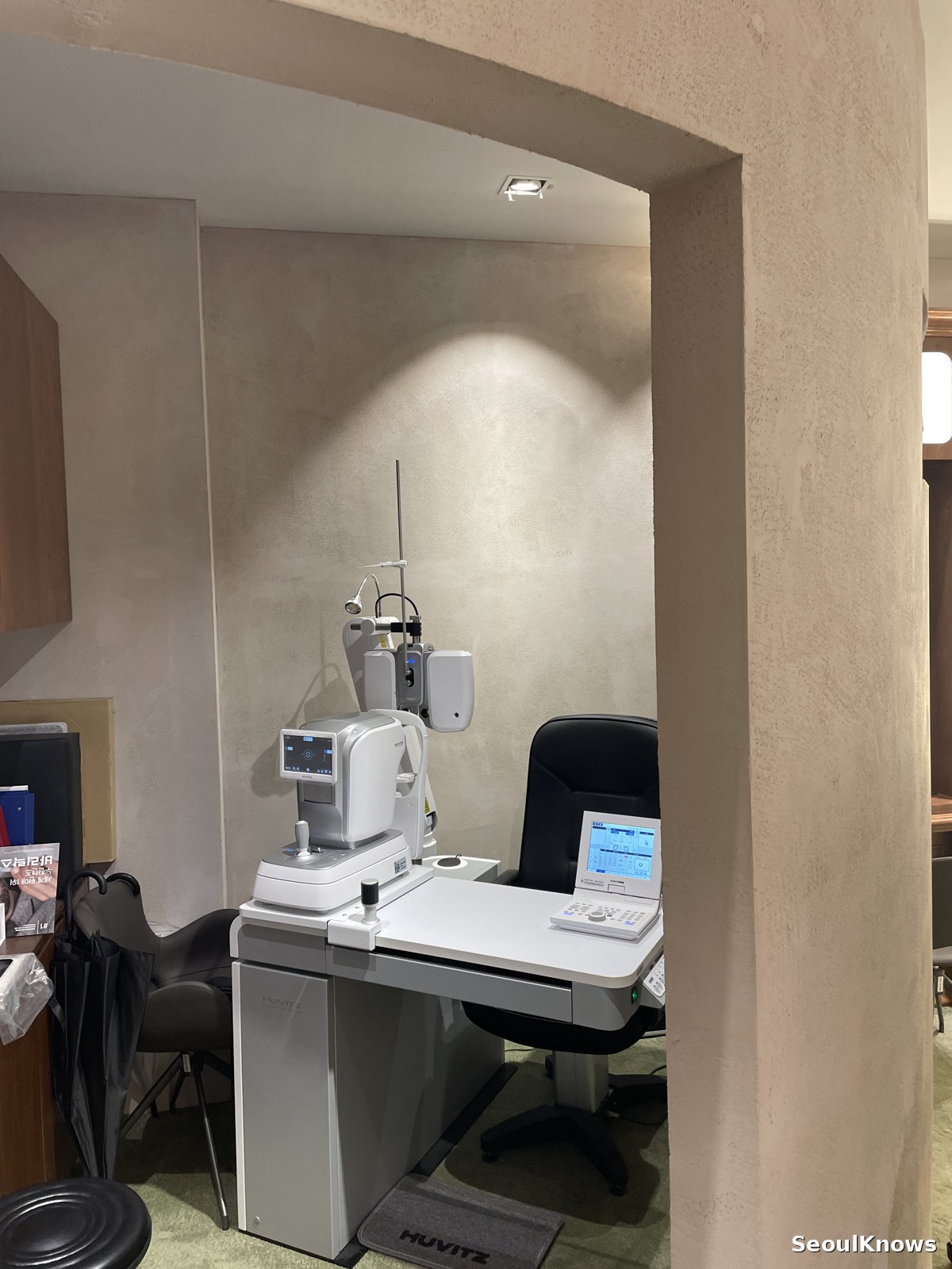 Vision testing room inside a Korean optical store