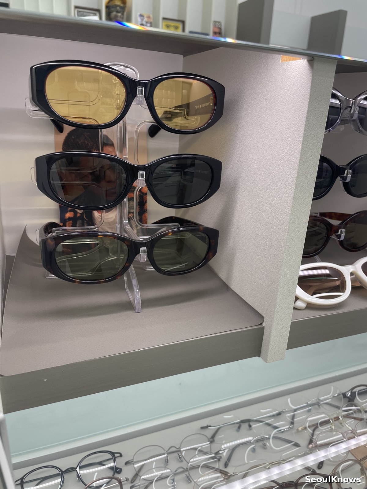 Sunglasses on display at a Korean optician