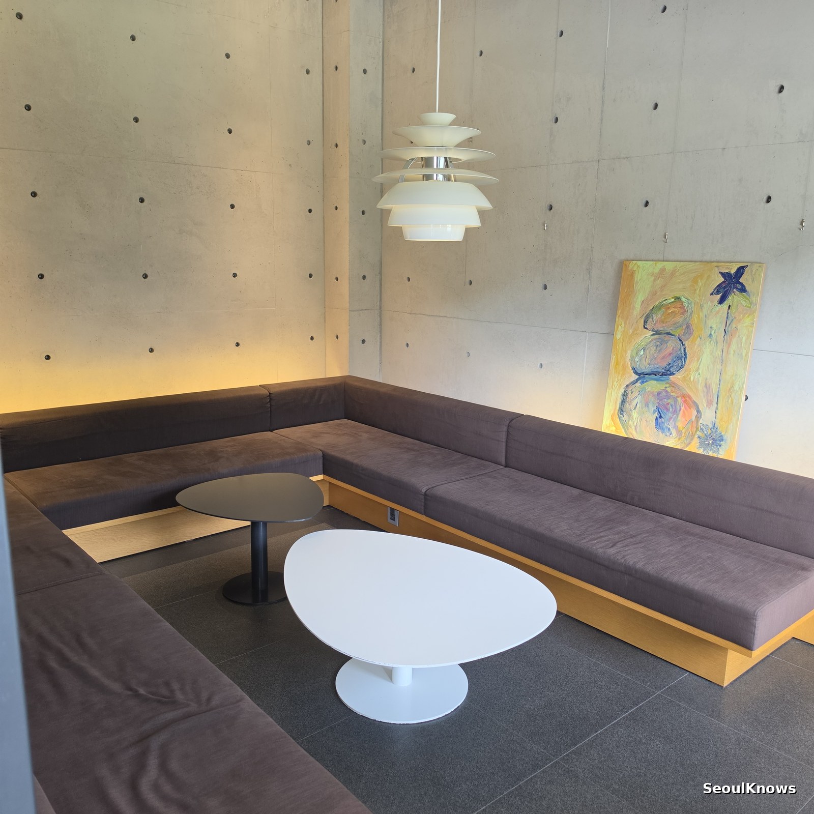 Lounge sofa seating with pendant lights inside Golden Tree Gapyeong