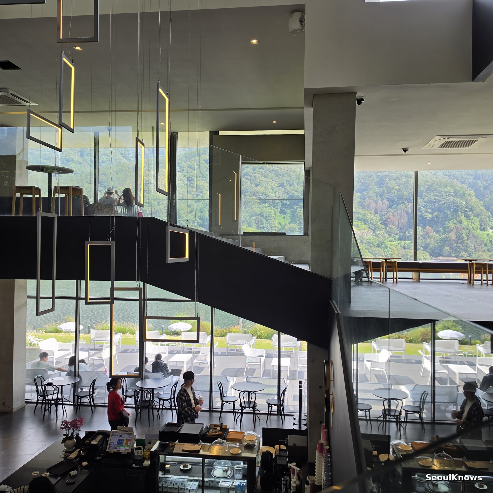 Double height void and staircase inside Golden Tree cafe Korea