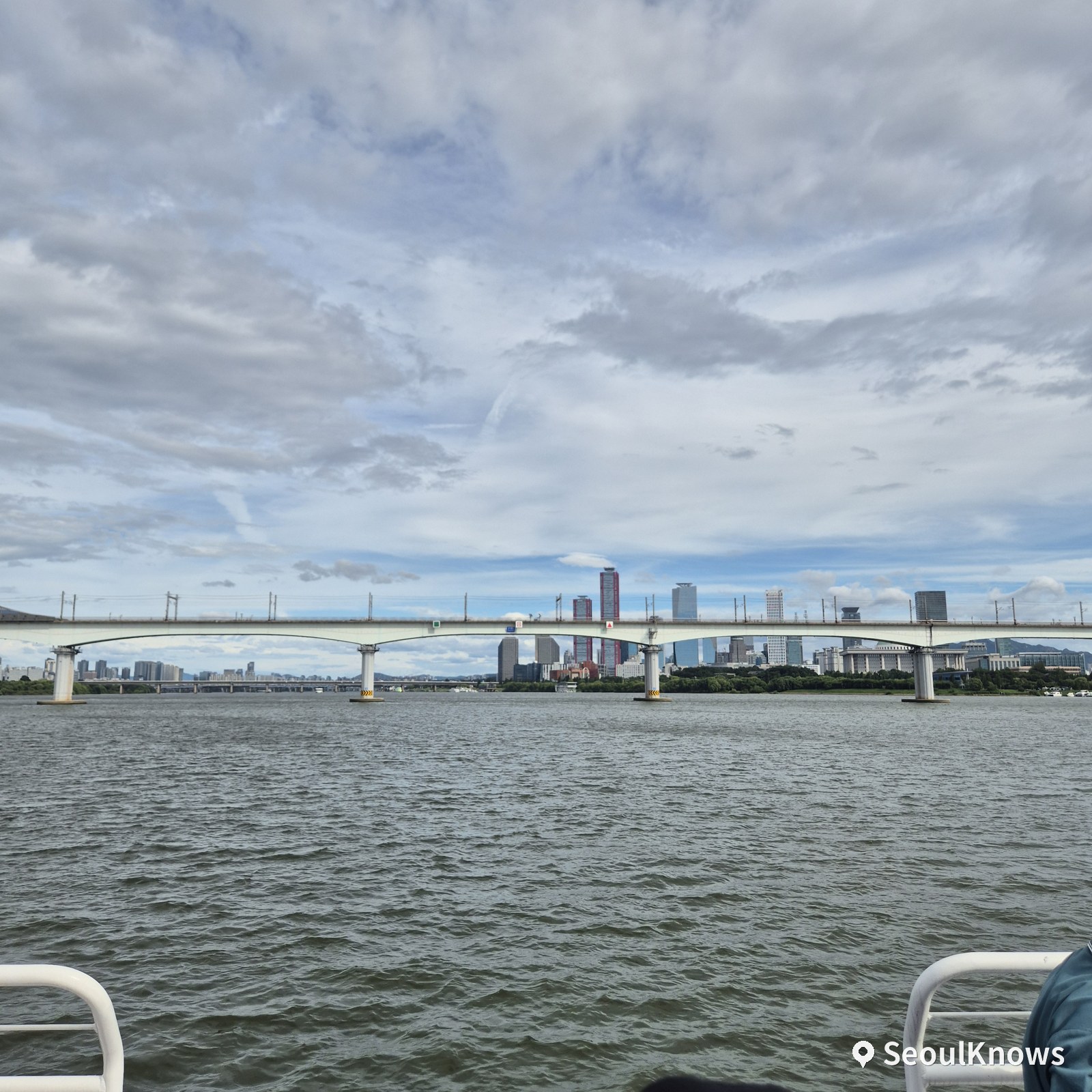 View of the Han River and bridges from the Hangang Bus