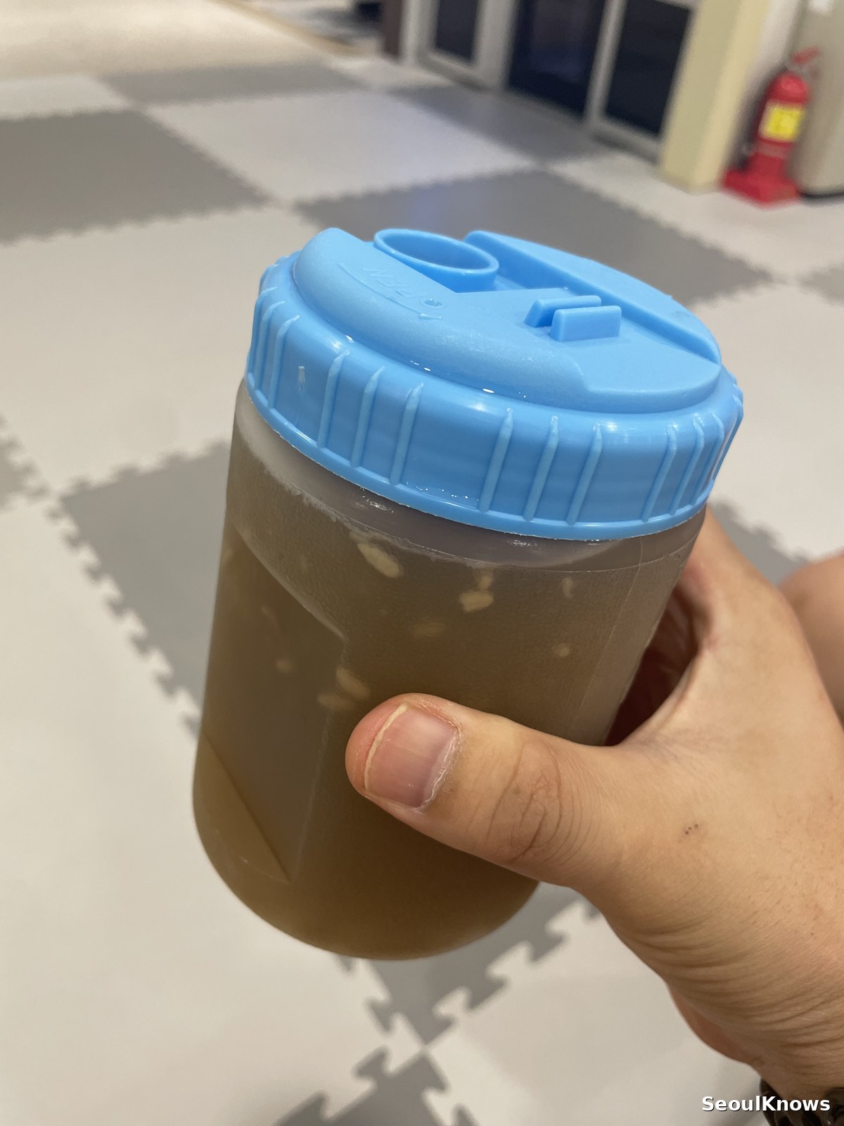 Cold misugaru drink at a Korean sauna