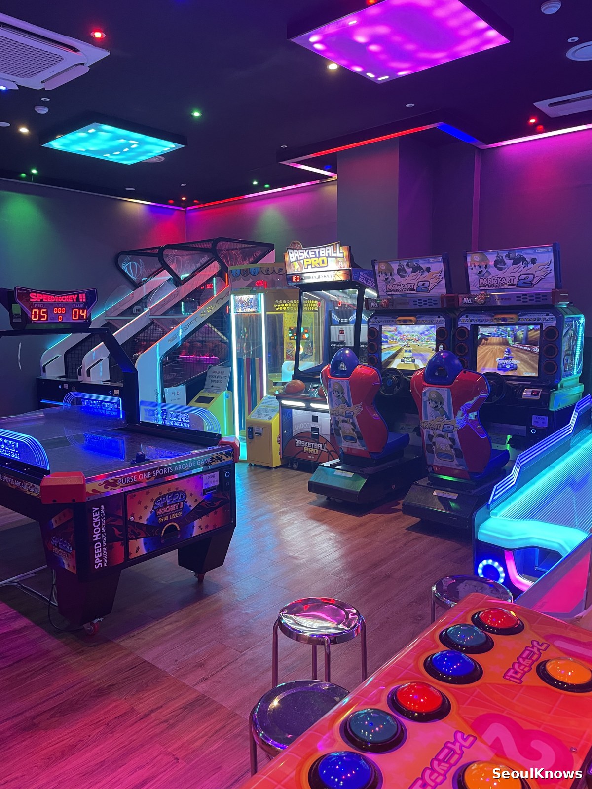 Arcade games area in a Korean spa complex