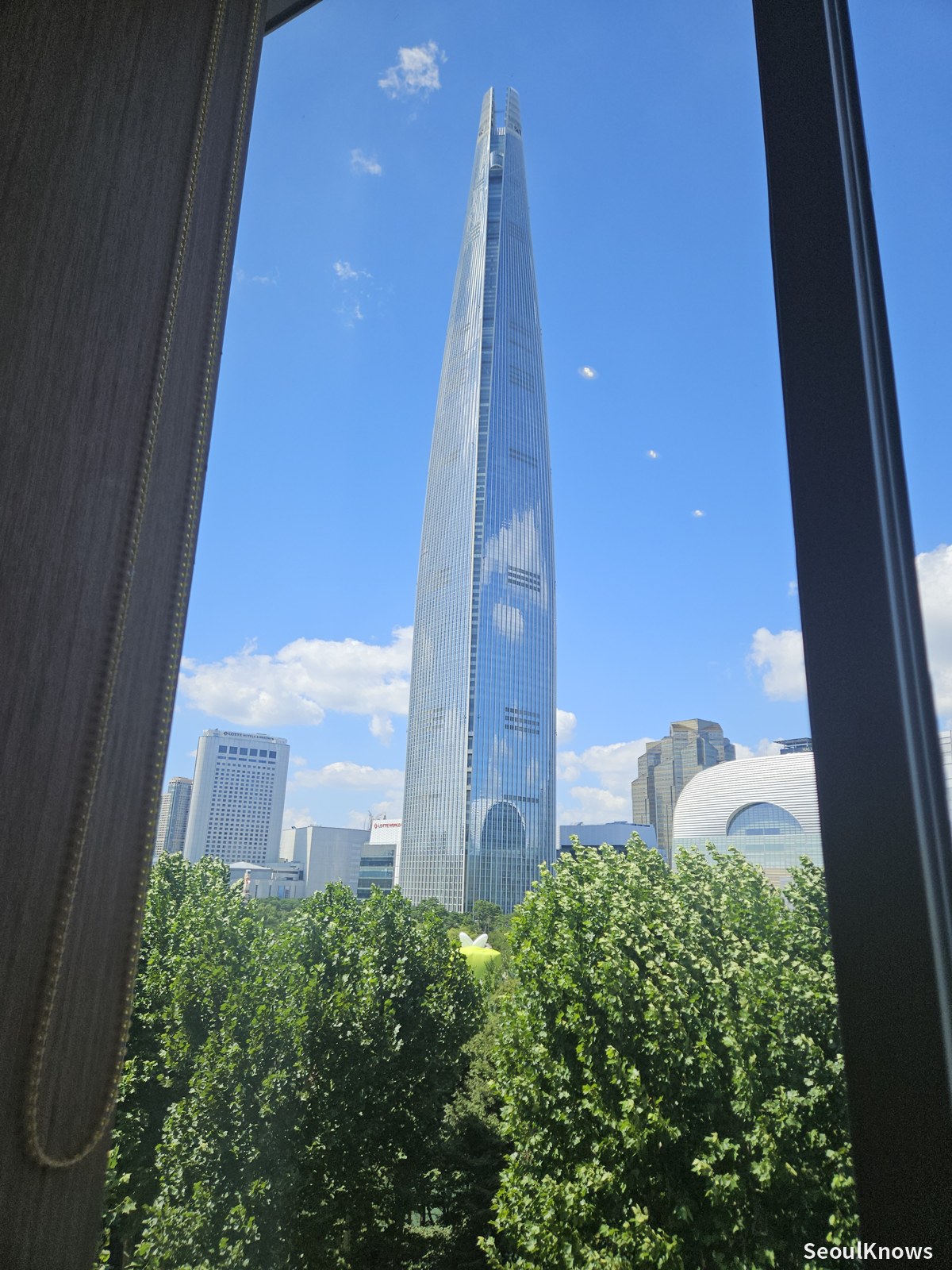 Lotte World Tower seen from a Jamsil restaurant window