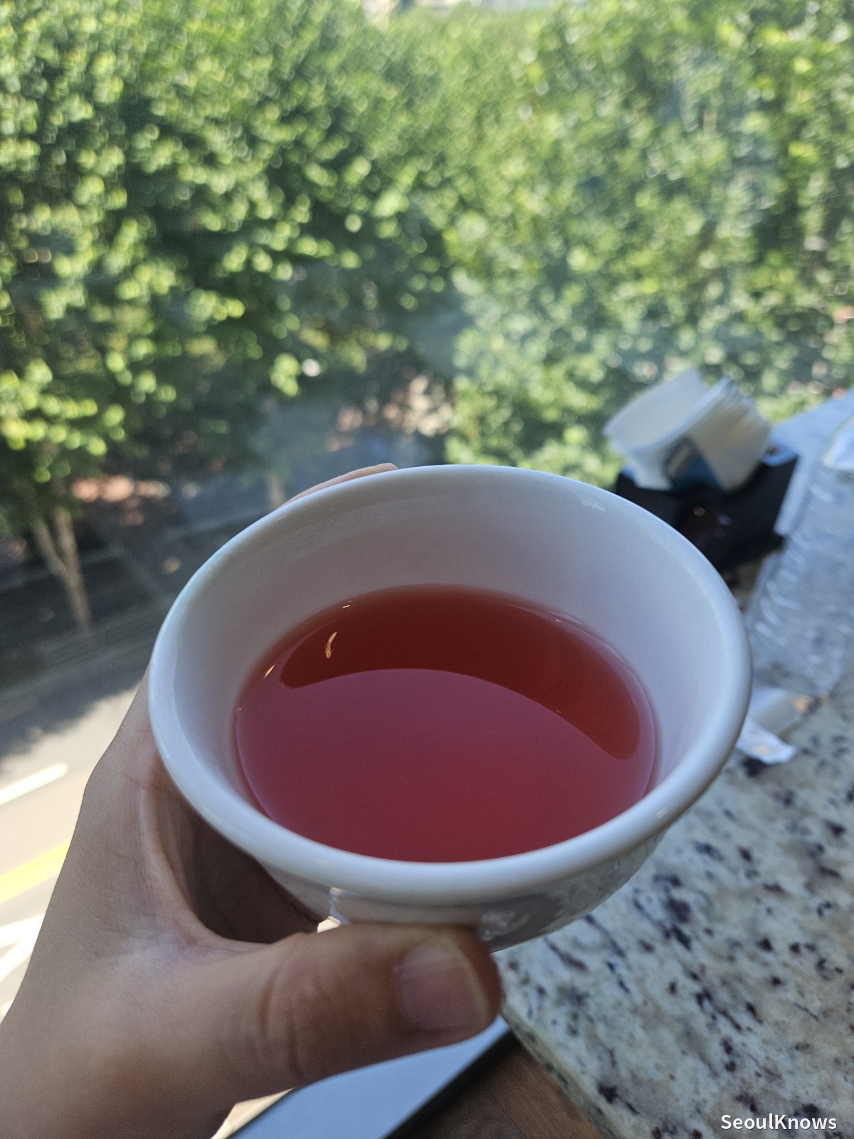 Chilled omija tea served after a Korean beef meal
