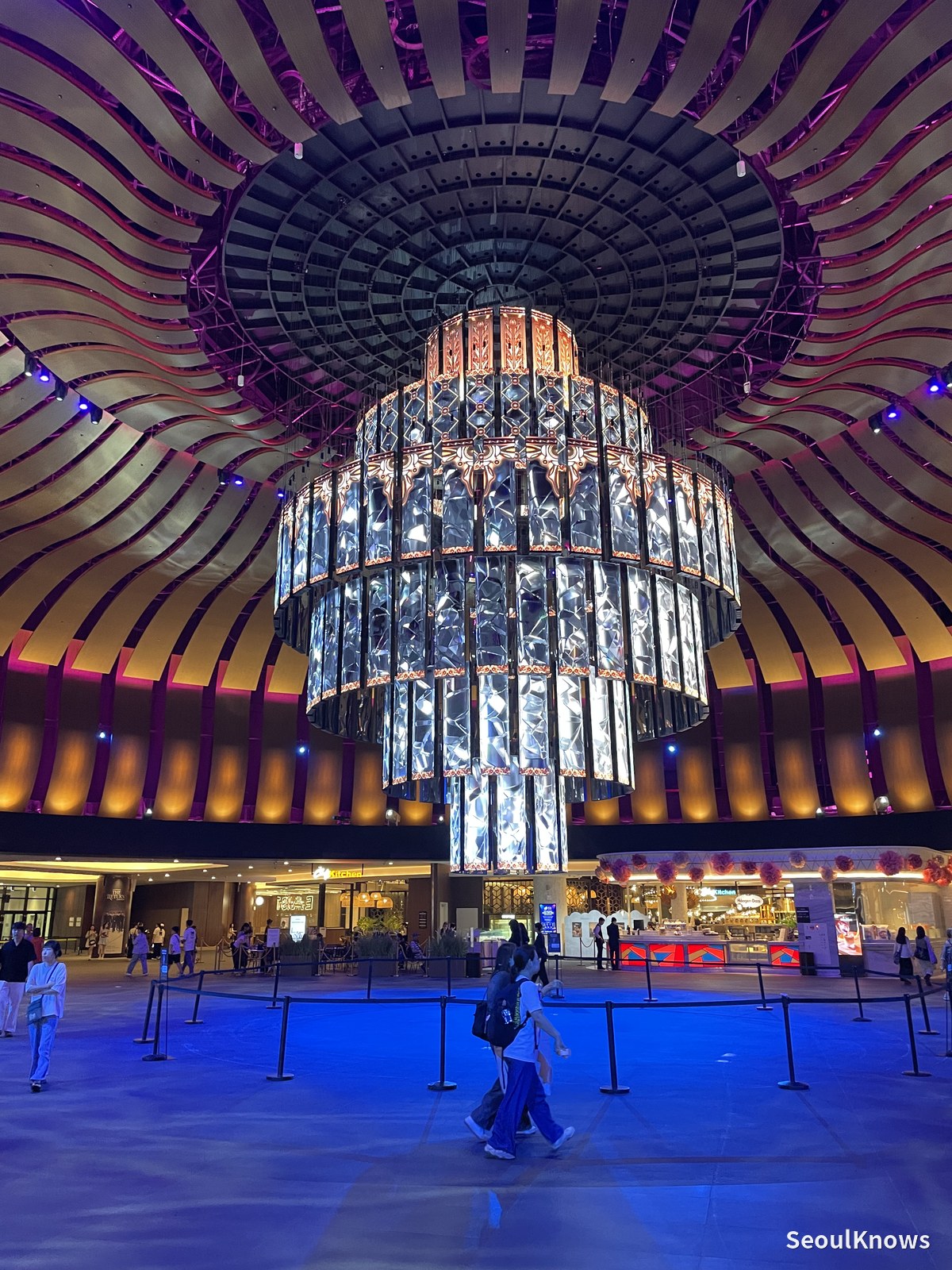 Large chandelier in the Rotunda at Inspire Resort
