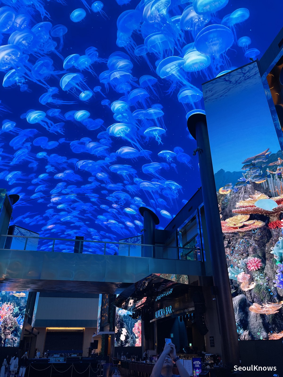Jellyfish scene filling the ceiling at Inspire Resort