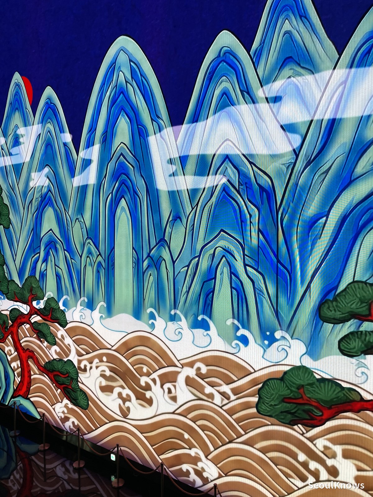 Traditional Korean landscape painting rendered as digital media art